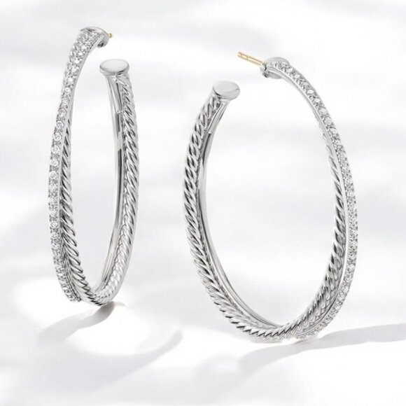 David Yurman Diamond Crossover Hoop Earrings - Picture 1 of 3